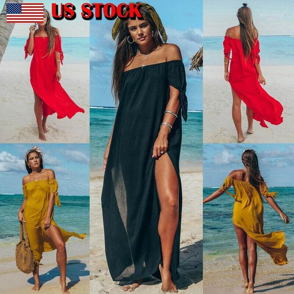 

women's swimwear women maxi summer beach long dress off shoulder holiday solid color cover up skirt swimsuit beachwear1, White;black