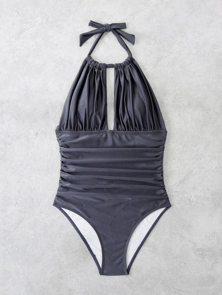 

plain ruched one piece swimsuit k3py#, White;black