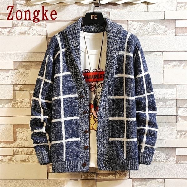 

zongke autumn striped thick knit cardigan men slim fit knitted sweater men winter men's winter sweater korean knitwear 3xl 201117, White;black