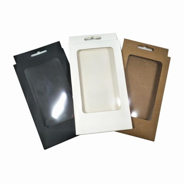 

10x17+1.5cm 30pcs kraft paper cell phone case protector packing box window plain cardboard hanging packaging box for accessories
