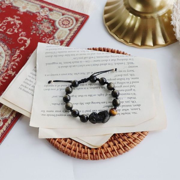 

lovers a pair of lovers weaving braided rope obsidian bracelet female obsidian man's hand string weaving rope hand string accessories d, Golden;silver