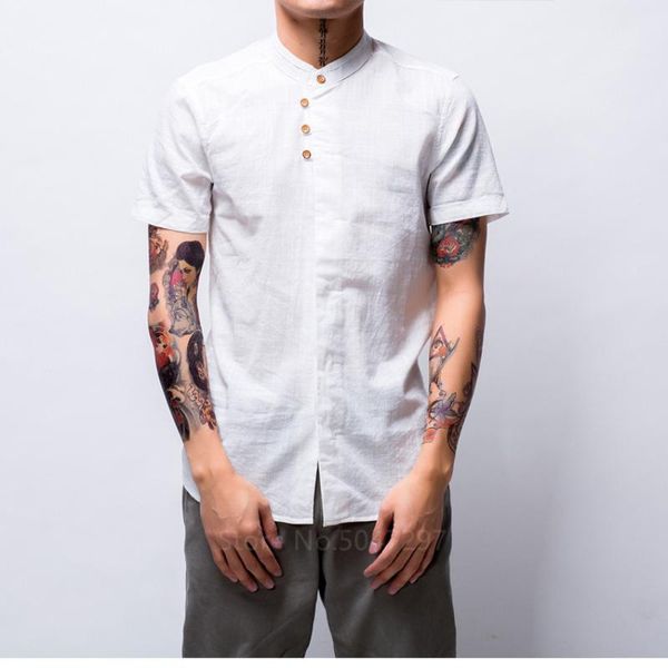 

ethnic clothing summer men fashion linen shirts navy white shirt for man short sleeve slim fit clothes male loose chinese style, Red