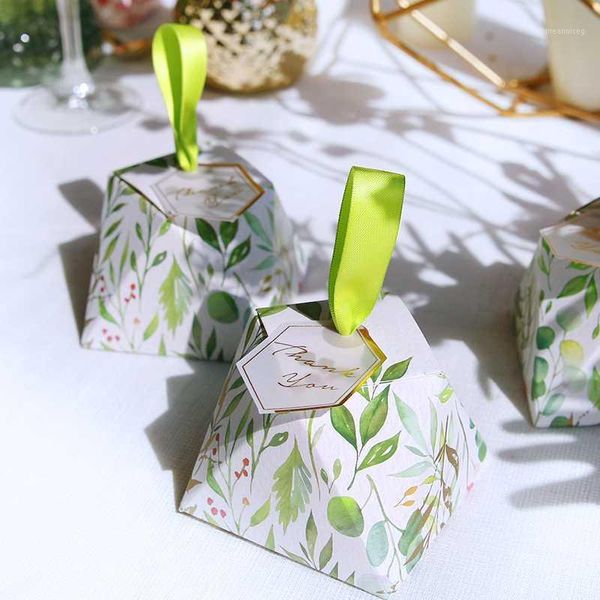 

new diamond shape green leaves forest style candy box wedding favors and gift boxes party supplies thanks gift chocolate package1