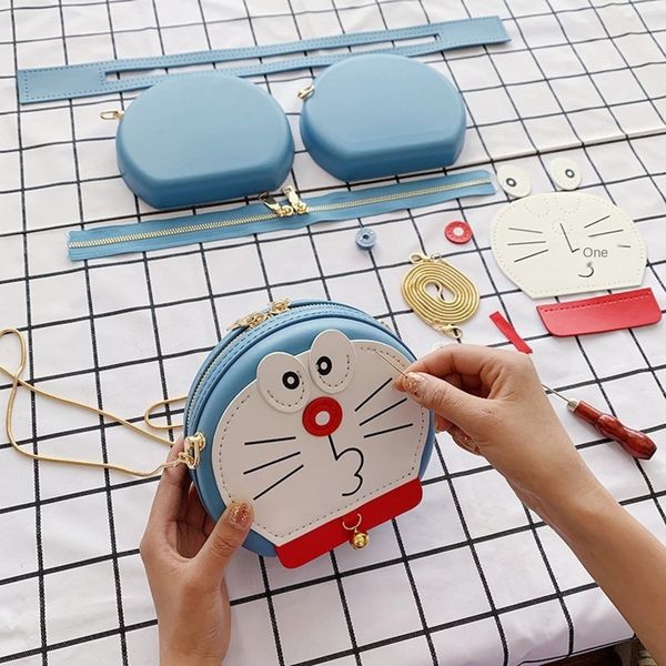 

women's handmade diy shoulder cartoon diy handmade korean style versatile cat small round bag simple shoulder messenger bag cci3w