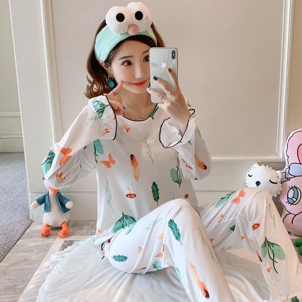 

july's song women cartoon pajamas set cute casual printing homewear autumn winter new fashion long sleeve female sleepwear 201027, Black;red