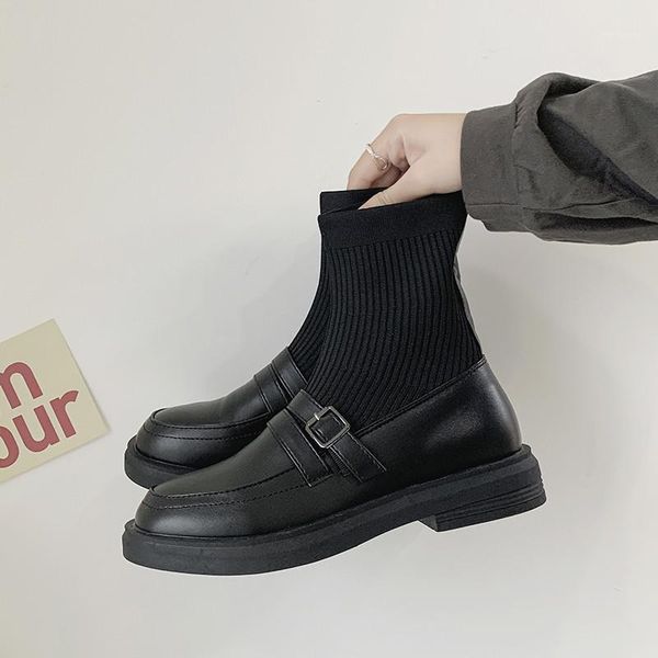 

boots women new 2020 luxury designer female shoes round toe mid-calf fashion low rubber mid calf black ladies autumn hoof1