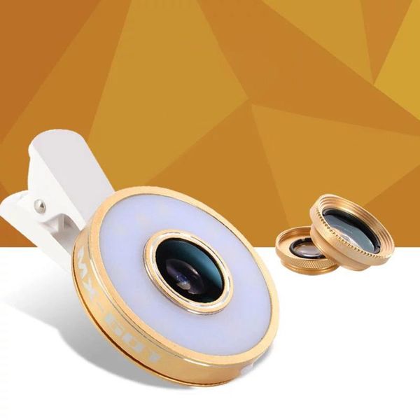 

flash heads universal 6 in 1 phone selfie led ring fill light lens 185 degrees fisheye wide angle macro for smartphone