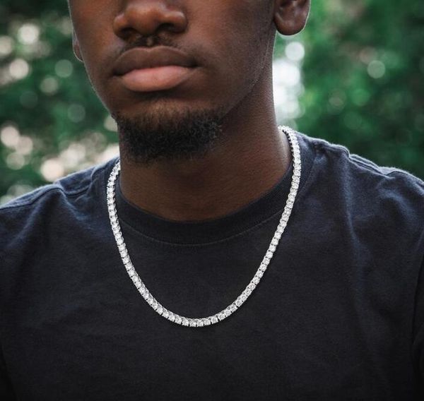 

14k plated gold mens necklace iced out 1 row diamond tennis chain hiphop necklace bling bling steampunk necklace gd779, Golden;silver