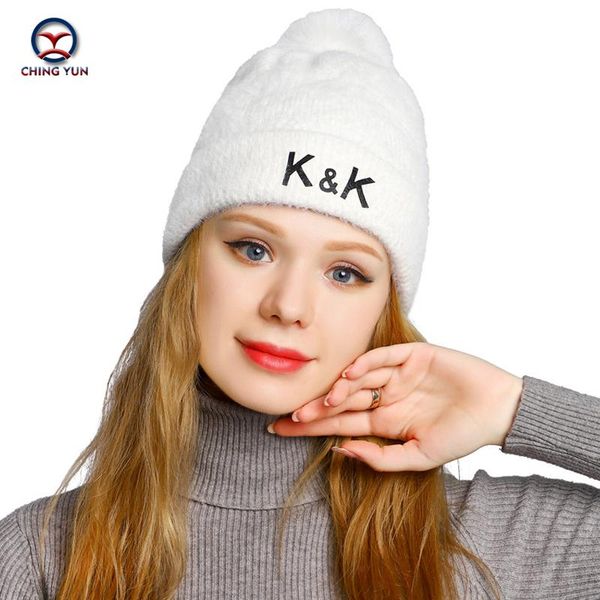 

beanie/skull caps autumn winter knitted hat for women fashion fur big hair ball plus velvet double thick warm hedging hats, Blue;gray