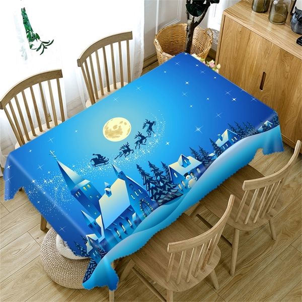 Tovaglia natalizia rettangolare Blue Night Pattern Addensare Cotone Anno rotondo Tavolo da pranzo Panno Home Party Decor 220223