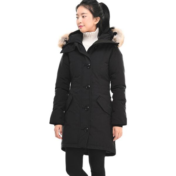 

new canada women rossclair parka long hooded wolf fur fashion warm down jacket outdoor warm coat, Black