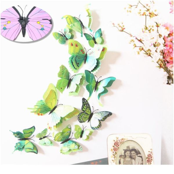 

12pcs multicolor double layer wings 3d butterfly wall sticker magnet pvc butterflies party kids bedroom fridge decor bbyfnp