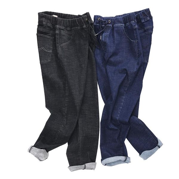 

plus size 44 46 48 50 52 new men's casual stretch jeans business large size daning trousers male pants brand, Blue