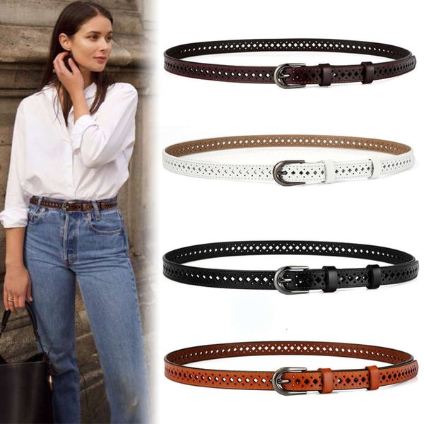 

pure no cow punching women's leather fashion skirt simple versatile decorative thin jeans belt, Black;brown