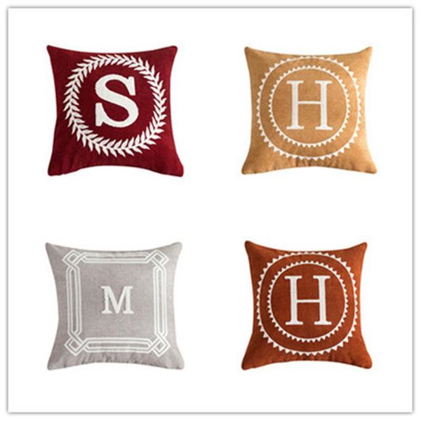 

fashion embroidered letters s m h cushion cover chenille fabric pillowcase sofa cushion cover home decor bedroom 45x45cm