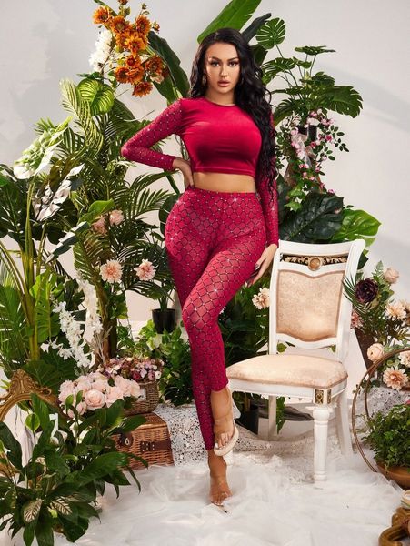 

sxy contrast rhinestone mesh tee & leggings without panty e6ad#, White