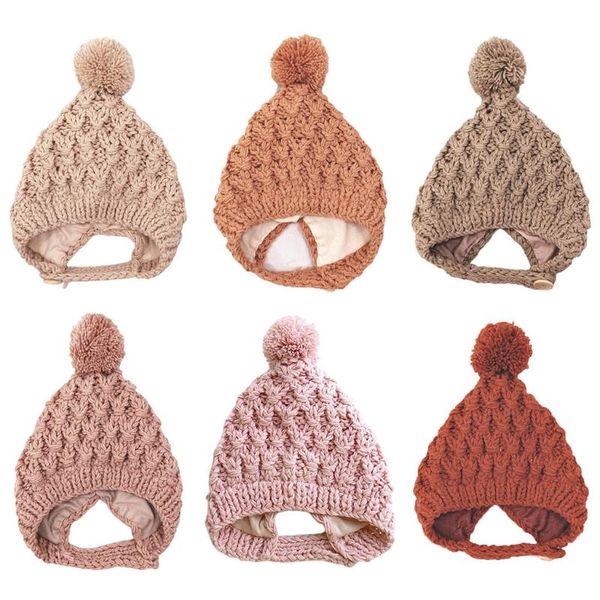 

hair accessories winter warm baby cap fur ball pompom beanie kids children girls boys ear protection knitted solid color hat, Slivery;white