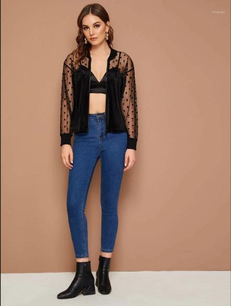 

linglewei new spring and summer women's overcoat wave point gauze splicing zipper loose coat1, Black;brown