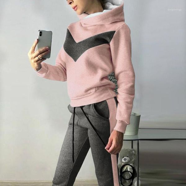 

2020 casual warm winter clothes two piece set women sport pullover sweatshirt hoodie tracksuit women pants ropa mujer femme1, White