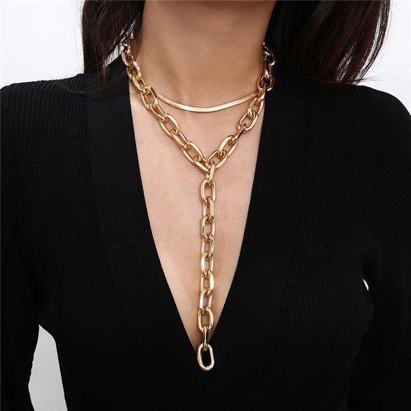 

luokey personality long tassel chain necklace gothic punk women choker collar 2020 hip hop snake chains pendant necklace jewelry, Silver