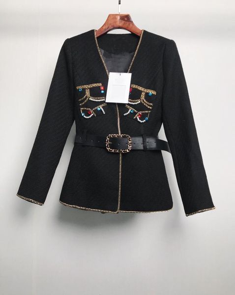

2020 winner fashion women tweed jacket coat with belts female luxury outerwear black coat with belts rmsx 8.311, Black;brown