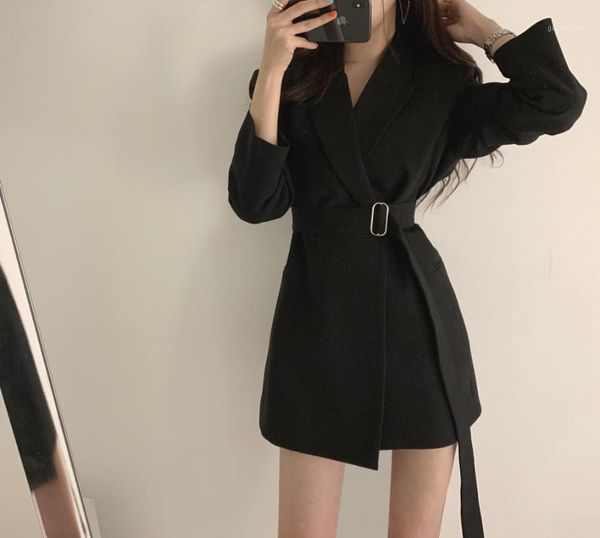 

2020 sale full trench coat south korea spring and autumn new complex ancient korean casual loose mid-length suit women1, Tan;black