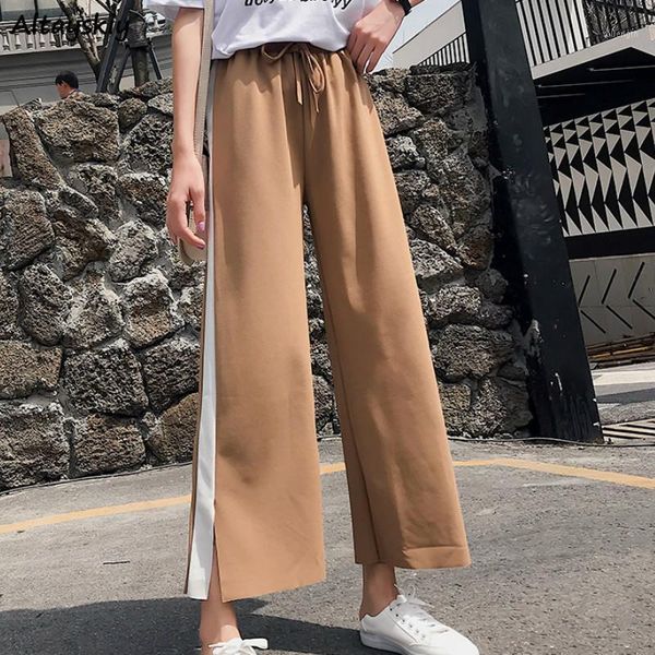 

pants women wide leg elastic waist loose striped ankle-length casual simple korean fashion trendy vintage 2020 spring womens new1, Black;white
