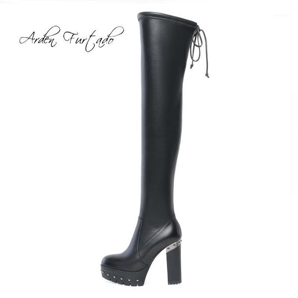 

arden furtado fashion women's shoes winter chunky heels zipper waterproof elegant boots pure color over the knee high boots 421, Black