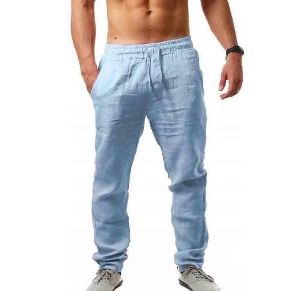 

men's pants casual sports trousers 2021 fashion and simple solid breathable cotton linen loose summer, Black