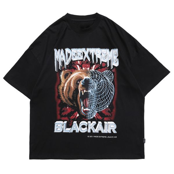 

new hip hop t-shirt men 2021 streetwear ferocious bear print harajuku tshirts summer loose short sleeve shirt cotton tees black zqbp, White;black