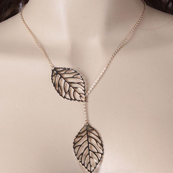 

chokers necklace jewelry special-leaves pendant chain women simple classic personality temperament charm necklaces, Golden;silver