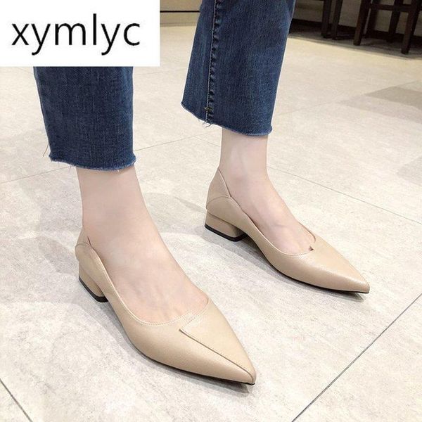 

spring autumn low heels shoes pointed toe slip on women casual comfy leather office work heels 3 cm shoes for women, Black