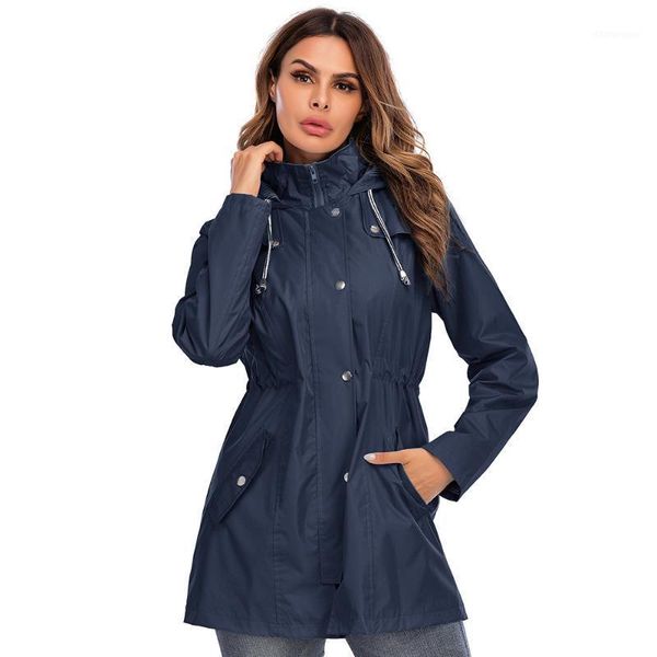 

women's winter hooded waterproof windbreaker zipper raincoat jacket mid-length waterproof1, Tan;black