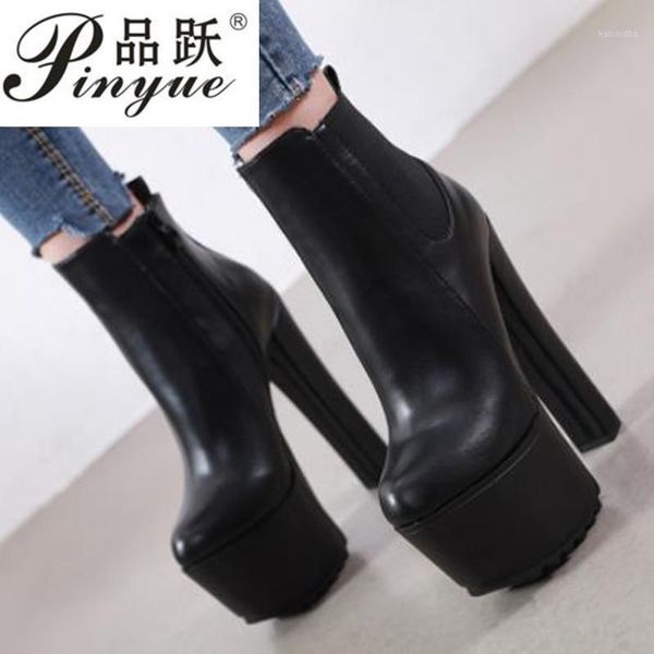

boots arrival 16cm wild high heel women's winter women ankle platform thick heels shoes plus size 34-401, Black