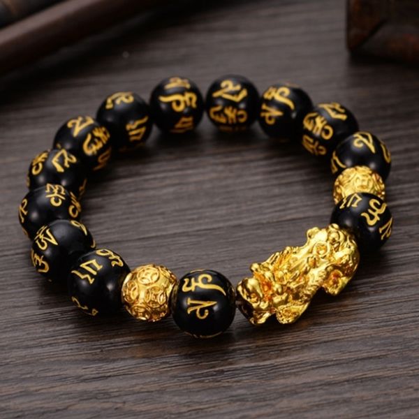 

feng shui black obsidian alloy bracelet attract wealth good luck jewellery gift y200730