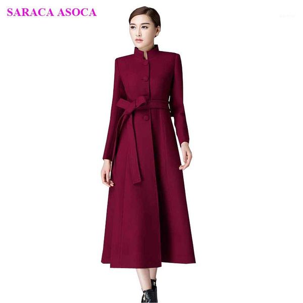 

autumn winter mandarin collar slim long overcoat women single breasted outerwear office lady1, Black