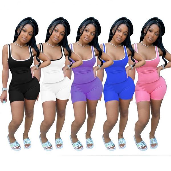 

summer women's sports suit fashion vest solid color leisure vest yoga sports two-piece suit, White;black