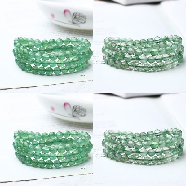 

kqt3j natural green strawberry diy buddha three circle buddha beads hand jewelry crystal diy handmade strawberry crystal bracelet string loo, Golden;silver