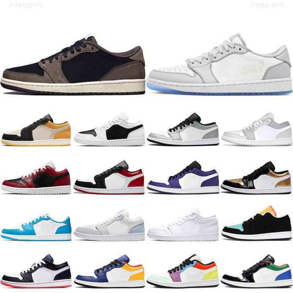 

men women jumpman 1 1s low basketball shoes light smoke grey paint drip magenta court purple gym red unc outdoor sports sneakers trainers