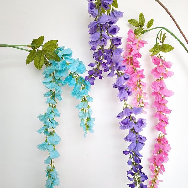 

long stem 2 heads artificial wisteria flowers pea blossom flores branch for wedding party decoration silk rattan flores wreath
