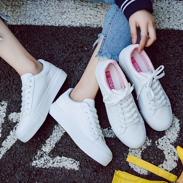 

women shoes casual high platform solid color pu leather women casual vulcanize shoes canvas sneakers woman y200424, Black