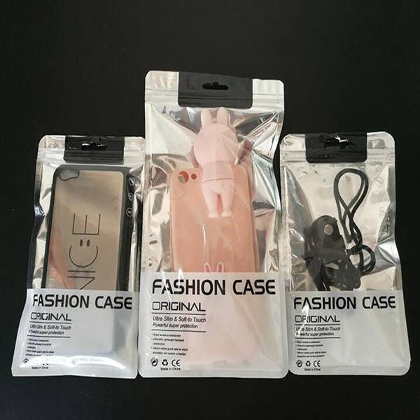 

packaging bag seal zipper hang clear/silver pack retail plastic bags for cellphone phone case package with 500pcs hole undpw