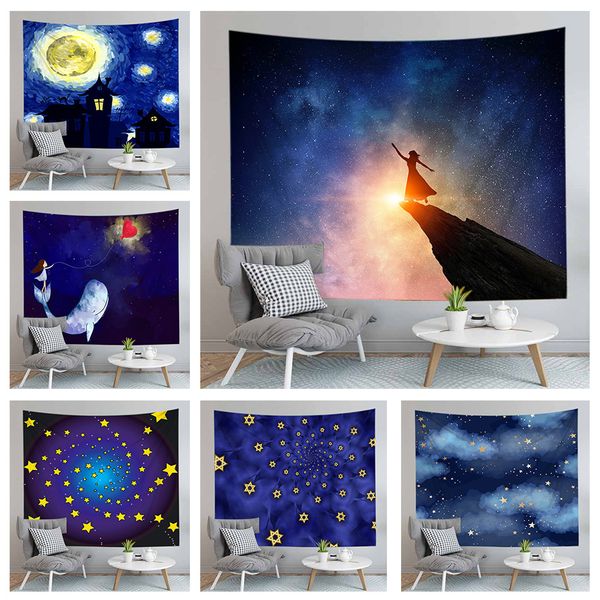

3d night starry-sky tapestry wall hanging bedspread dorm cover beach towel backdrop home room art multiple sizes