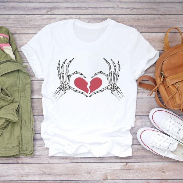 

women skull love fashion casual 90s halloween fall autumn print lady t-shirts womens graphic t shirt female tee t-shirt, White