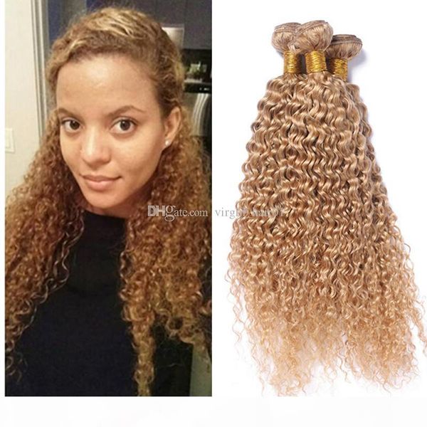 

strawberry blonde afro kinky curly human hair weave virgin brazilian hair wefts #27 blonde kinky curly hair extensions 3pcs lot, Black;brown
