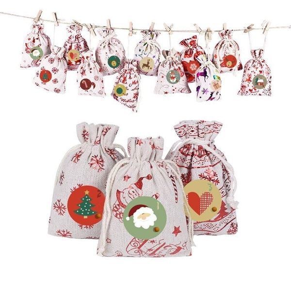 

christmas tree ornament gift organic canvas reusable bag with elk santa claus sack bags for kids dhf2227