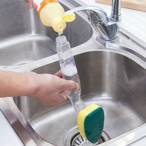 

2pcs double use kitchen cleaning brush scrubber dish bowl washing sponge matic liquid dispenser pot window cleaner tool h jlliii