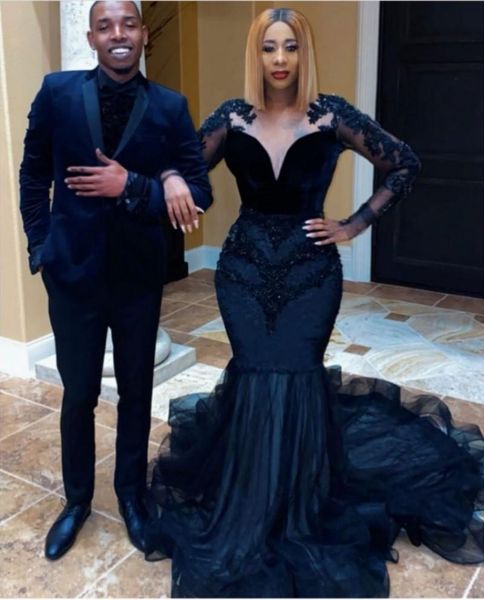 

gorgeous black prom dresses for women party night long sleeves formal mermaid evening gowns 2021 crystal beading horsehair skirt lady dress, Black;red