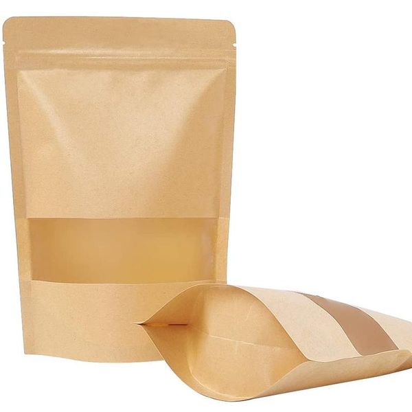 

72pcs kraft stand up pouches, 3.5x5.5 inch storage bags with matte window, reusable, heat-sealable