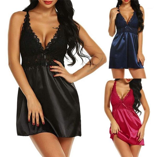 

plus size bow lace sleepwear lingerie temptation babydoll underwear nightdress femmede nuit camisola da mulher da noite qb21, Black;red